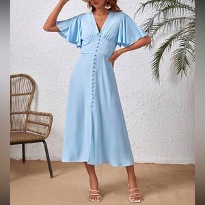 Luxe button detail ruffle sleeve dress